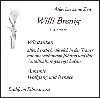 Anzeige von Willi Brenig von  Schlossbote/Werbekurier 