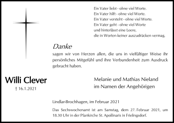 Anzeige von Willi Clever von Kölner Stadt-Anzeiger / Kölnische Rundschau / Express