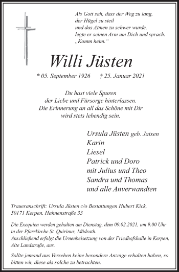 Anzeige von Willi Jüsten von  Werbepost 