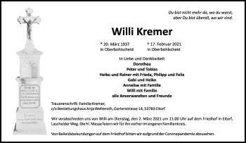 Anzeige von Willi Kremer von Kölner Stadt-Anzeiger / Kölnische Rundschau / Express