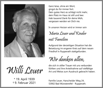 Anzeige von Willi Leuer von  Blickpunkt Euskirchen 