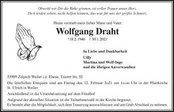 Anzeige von Wolfgang Draht von  Blickpunkt Euskirchen 
