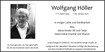 Anzeige von Wolfgang Höller von  Bergisches Handelsblatt 