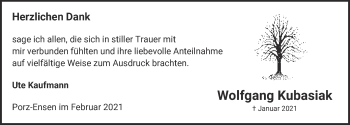 Anzeige von Wolfgang Kubasiak von  Kölner Wochenspiegel 