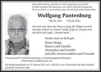 Anzeige von Wolfgang Pantenburg von  Werbepost 