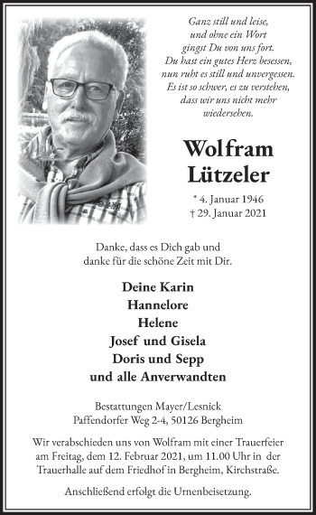 Anzeige von Wolfram Lützeler von  Werbepost 