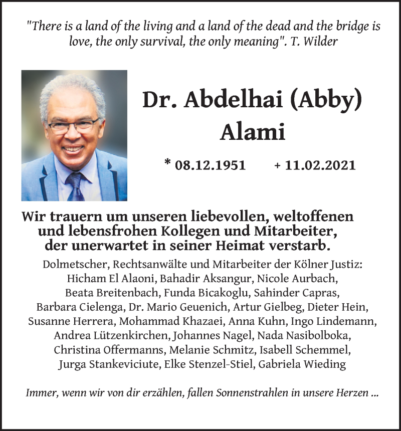 Traueranzeige für Abdelhai Alami vom 06.03.2021 aus Kölner Stadt-Anzeiger / Kölnische Rundschau / Express