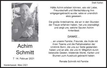 Anzeige von Achim Schmitt von  Kölner Wochenspiegel 