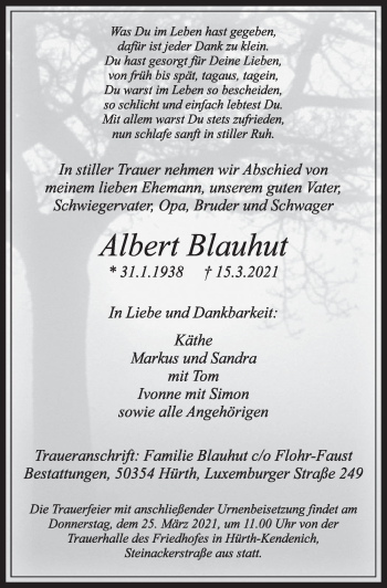 Anzeige von Albert Blauhut von  Wochenende 