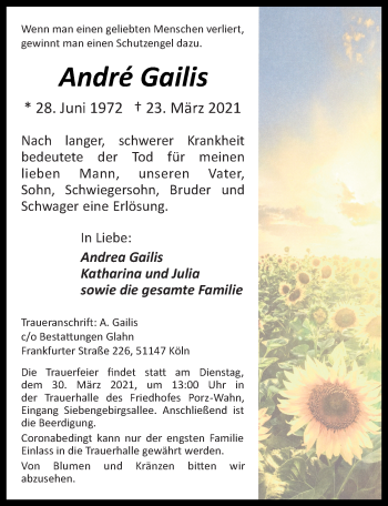 Anzeige von Andrd Gailis von  Kölner Wochenspiegel 