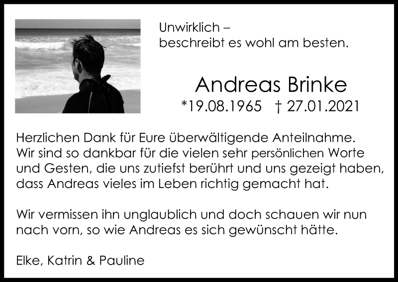  Traueranzeige für Andreas Brinke vom 20.03.2021 aus Kölner Stadt-Anzeiger / Kölnische Rundschau / Express