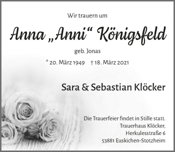 Anzeige von Anna Königsfeld von  Blickpunkt Euskirchen 