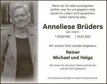 Anzeige von Anneliese Brüders von  Blickpunkt Euskirchen 