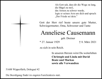 Anzeige von Anneliese Causemann von Kölner Stadt-Anzeiger / Kölnische Rundschau / Express