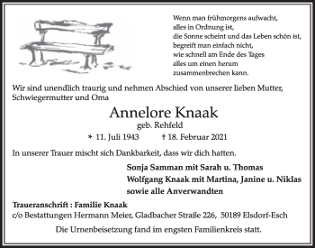Anzeige von Annelore Knaak von  Werbepost 