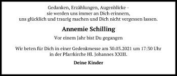 Anzeige von Annemie Schilling von Kölner Stadt-Anzeiger / Kölnische Rundschau / Express