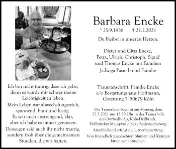 Anzeige von Barbara Encke von Kölner Stadt-Anzeiger / Kölnische Rundschau / Express