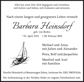 Anzeige von Barbara Heinsdorf von  Kölner Wochenspiegel 