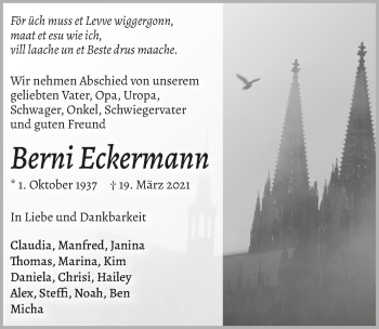 Anzeige von Berni Eckermann von  Bergisches Handelsblatt 