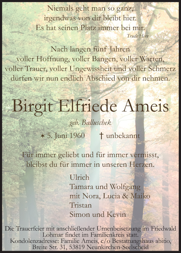  Traueranzeige für Birgit Elfriede Ameis vom 13.03.2021 aus Kölner Stadt-Anzeiger / Kölnische Rundschau / Express