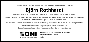 Anzeige von Björn Rothhardt von Kölner Stadt-Anzeiger / Kölnische Rundschau / Express