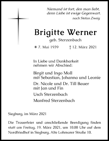 Anzeige von Brigitte Werner von Kölner Stadt-Anzeiger / Kölnische Rundschau / Express