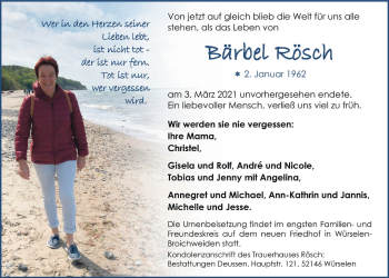 Anzeige von Bärbel Rösch von  Anzeigen Echo 