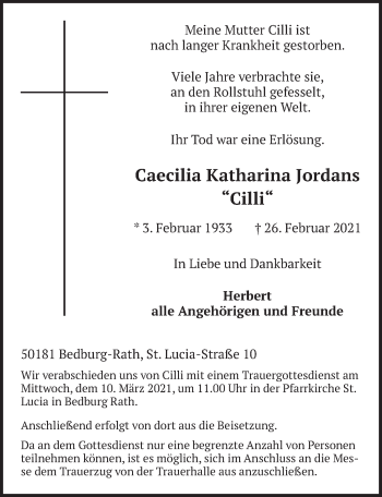 Anzeige von Caecilia Katharina Jordans von  Werbepost 