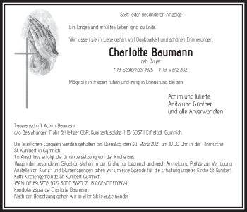 Anzeige von Charlotte Baumann von  Werbepost 