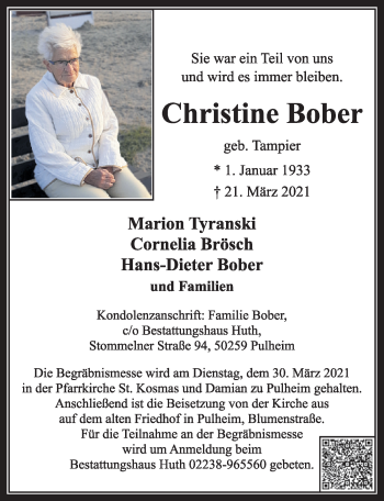 Anzeige von Christine Bober von  Wochenende 