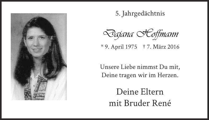  Traueranzeige für Dajana Hoffmann vom 12.03.2021 aus  Kölner Wochenspiegel 