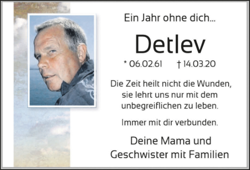  Traueranzeige für Detlev Stamm vom 19.03.2021 aus  Anzeigen Echo 