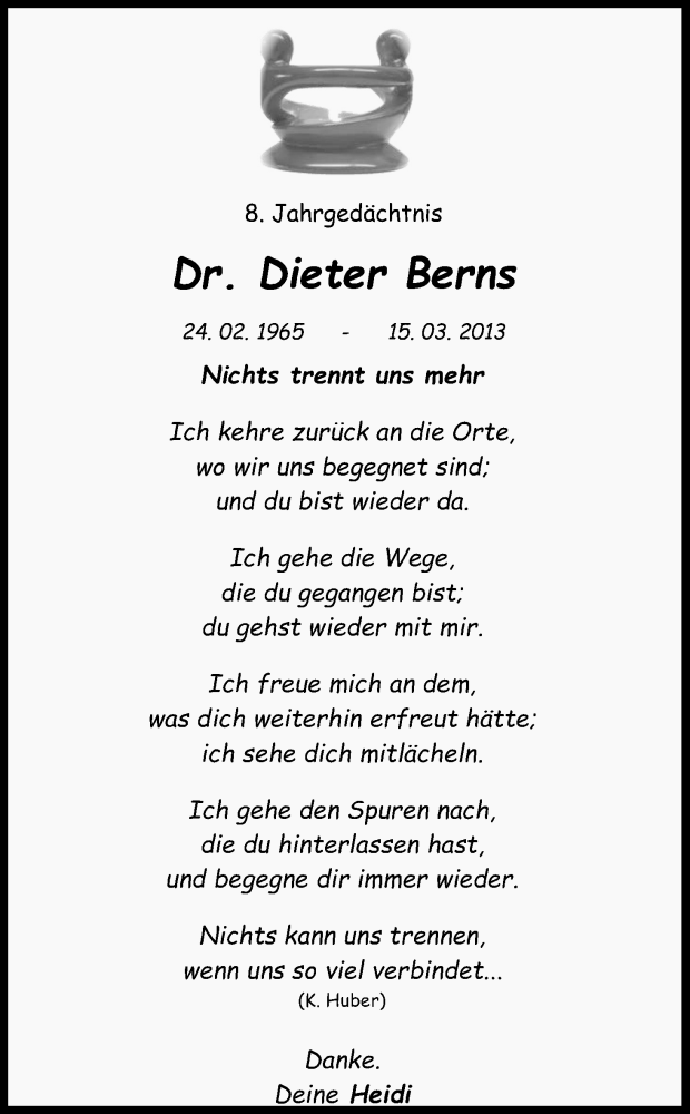  Traueranzeige für Dieter Berns vom 15.03.2021 aus Kölner Stadt-Anzeiger / Kölnische Rundschau / Express