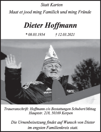 Anzeige von Dieter Hoffmann von  Wochenende 