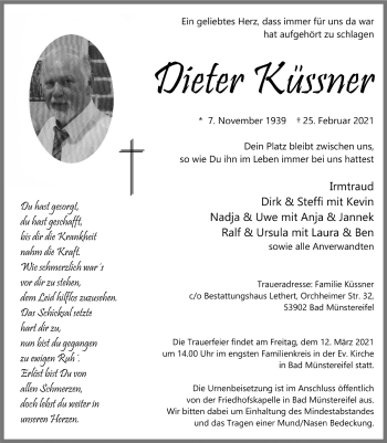 Anzeige von Dieter Küssner von  Blickpunkt Euskirchen 