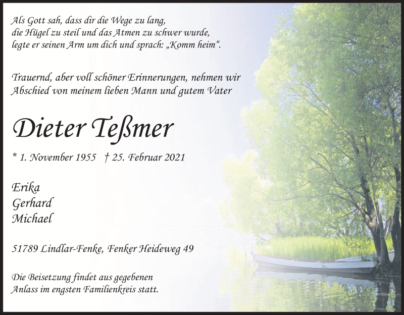  Traueranzeige für Dieter Teßmer vom 13.03.2021 aus Kölner Stadt-Anzeiger / Kölnische Rundschau / Express