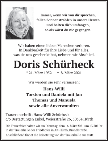 Anzeige von Doris Schürheck von  Wochenende 