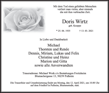 Anzeige von Doris Wirtz von  Wochenende 