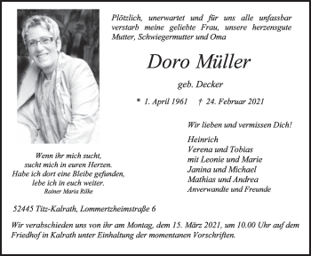 Anzeige von Doro Müller von  Werbepost 