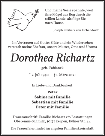 Anzeige von Dorothea Richartz von  Werbepost 