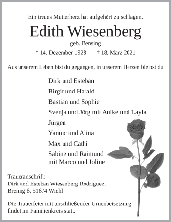 Anzeige von Edith Wiesenberg von  Anzeigen Echo 