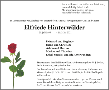 Anzeige von Elfriede Hinterwälder von  Blickpunkt Euskirchen 