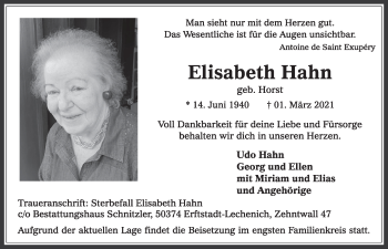 Anzeige von Elisabeth Hahn von  Werbepost 