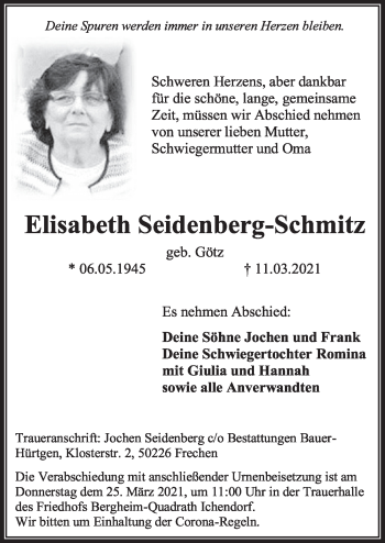 Anzeige von Elisabeth Seidenberg-Schmitz von  Werbepost 