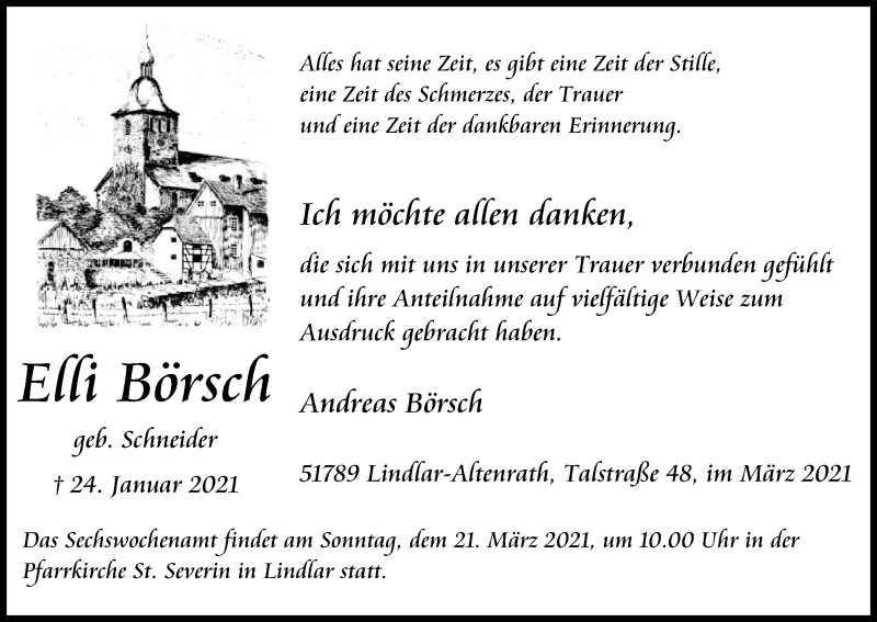  Traueranzeige für Elli Börsch vom 13.03.2021 aus Kölner Stadt-Anzeiger / Kölnische Rundschau / Express