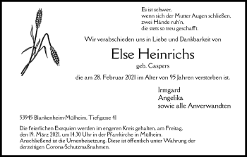 Anzeige von Else Heinrichs von Kölner Stadt-Anzeiger / Kölnische Rundschau / Express