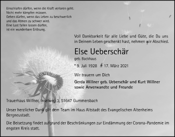 Anzeige von Else Ueberschär von  Anzeigen Echo 