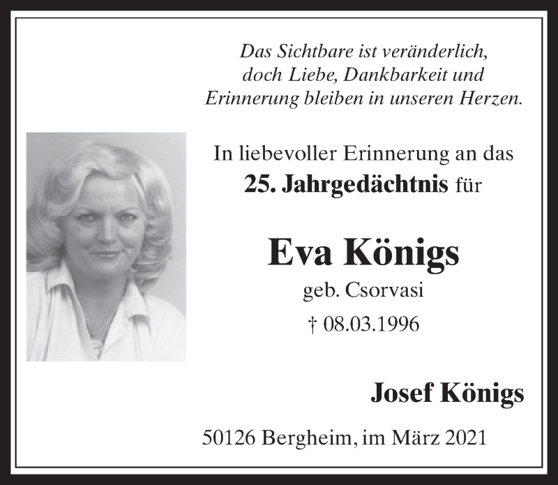  Traueranzeige für Eva Königs vom 05.03.2021 aus  Werbepost 