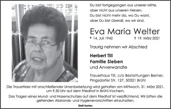 Anzeige von Eva Maria Welter von  Schlossbote/Werbekurier 