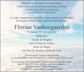 Anzeige von Florian Vanhoegaerden von  Blickpunkt Euskirchen 